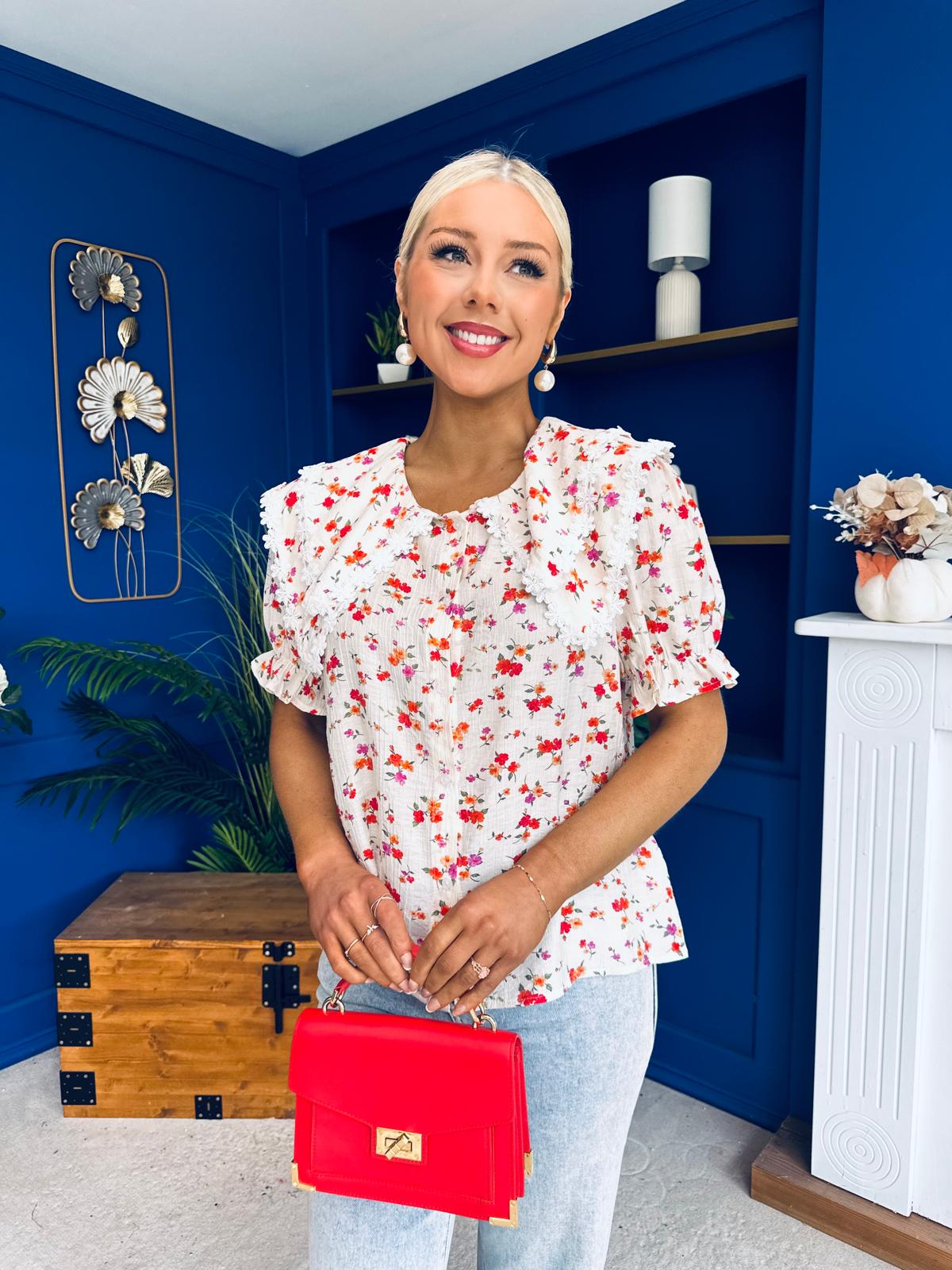 Gina Lace Trim Blouse Floral