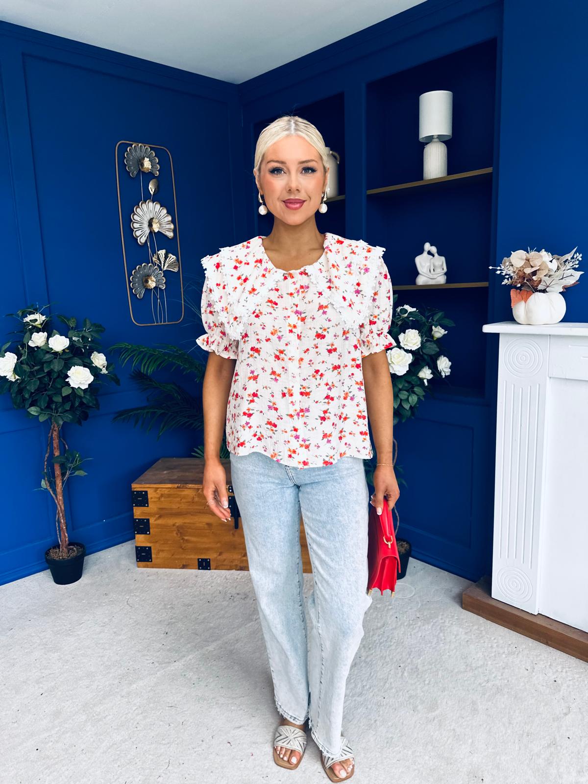 Gina Lace Trim Blouse Floral