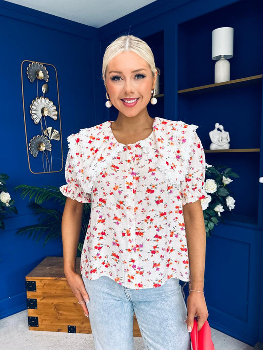 Gina Lace Trim Blouse Floral