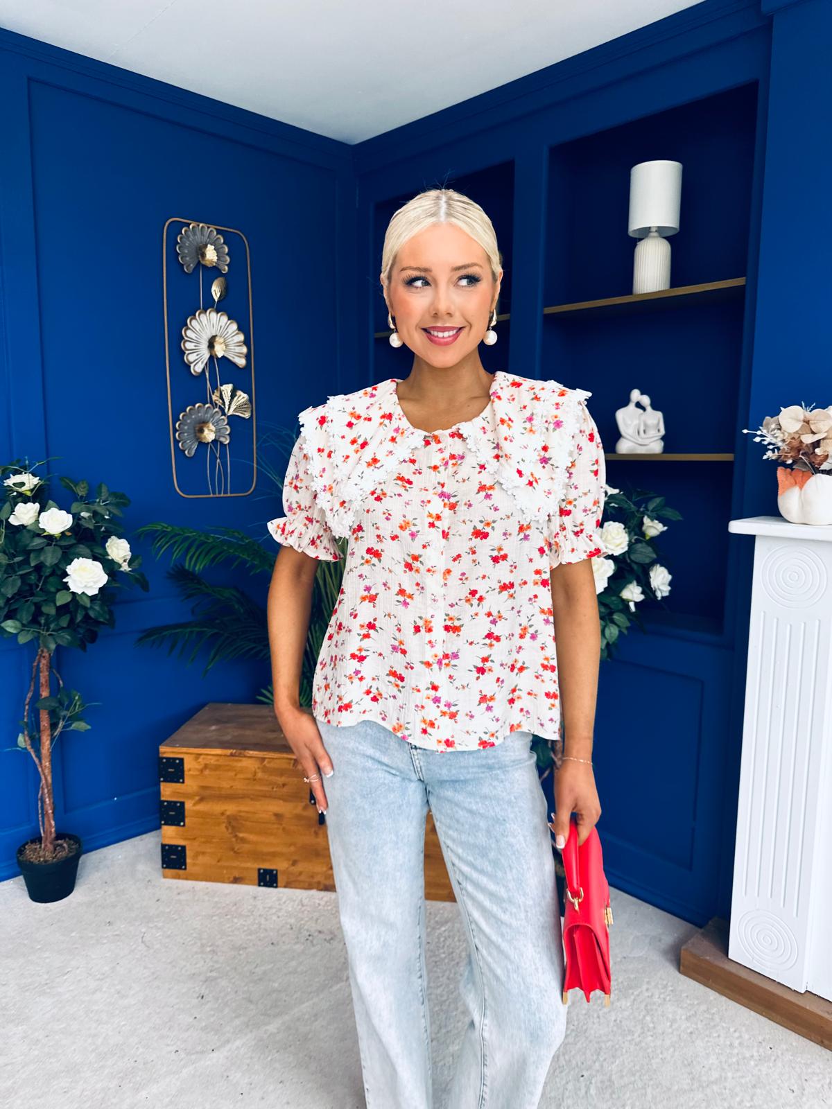 Gina Lace Trim Blouse Floral