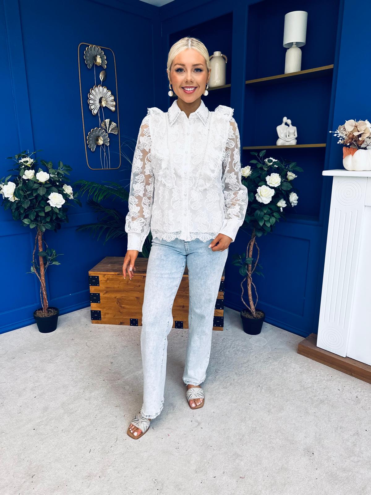 Emelia Embellished Lace Blouse White