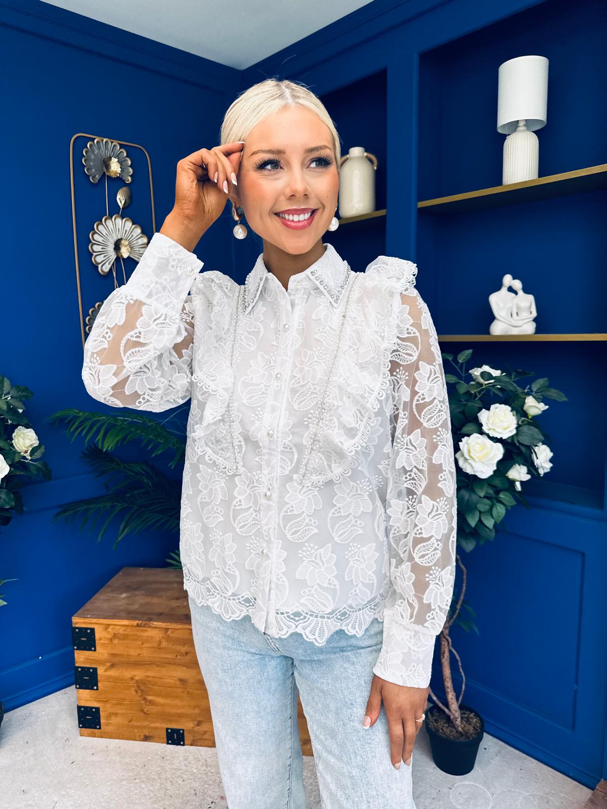 Emelia Embellished Lace Blouse White