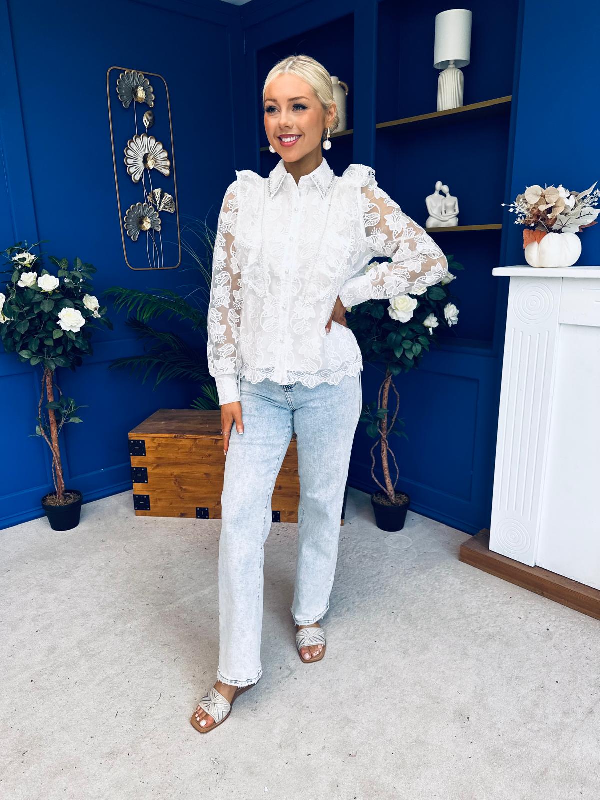 Emelia Embellished Lace Blouse White