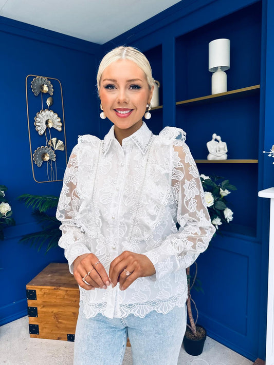 Emelia Embellished Lace Blouse White