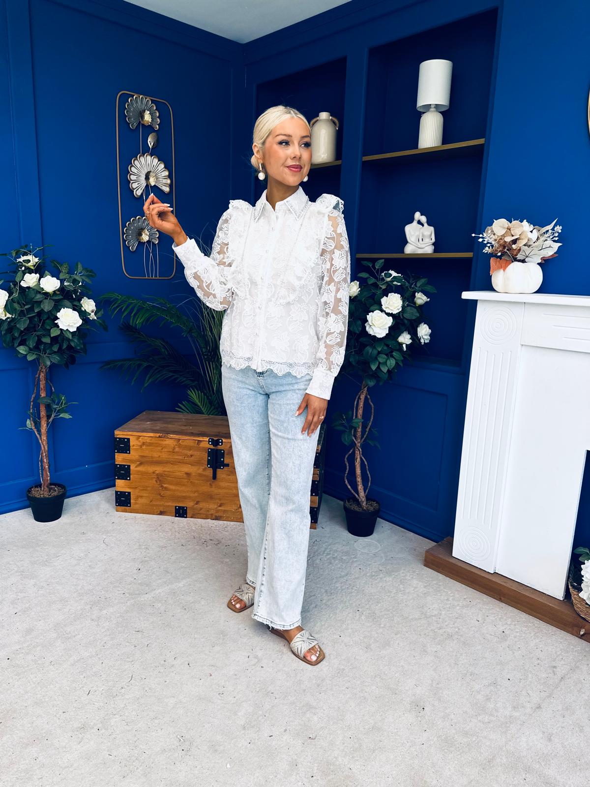 Emelia Embellished Lace Blouse White