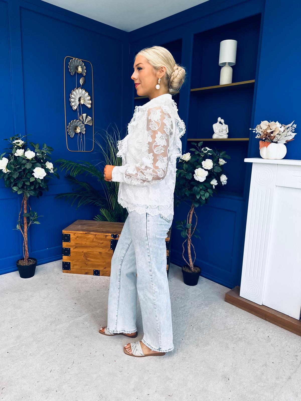 Emelia Embellished Lace Blouse White