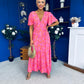 Destiny Banded Midi Dress Floral Pink