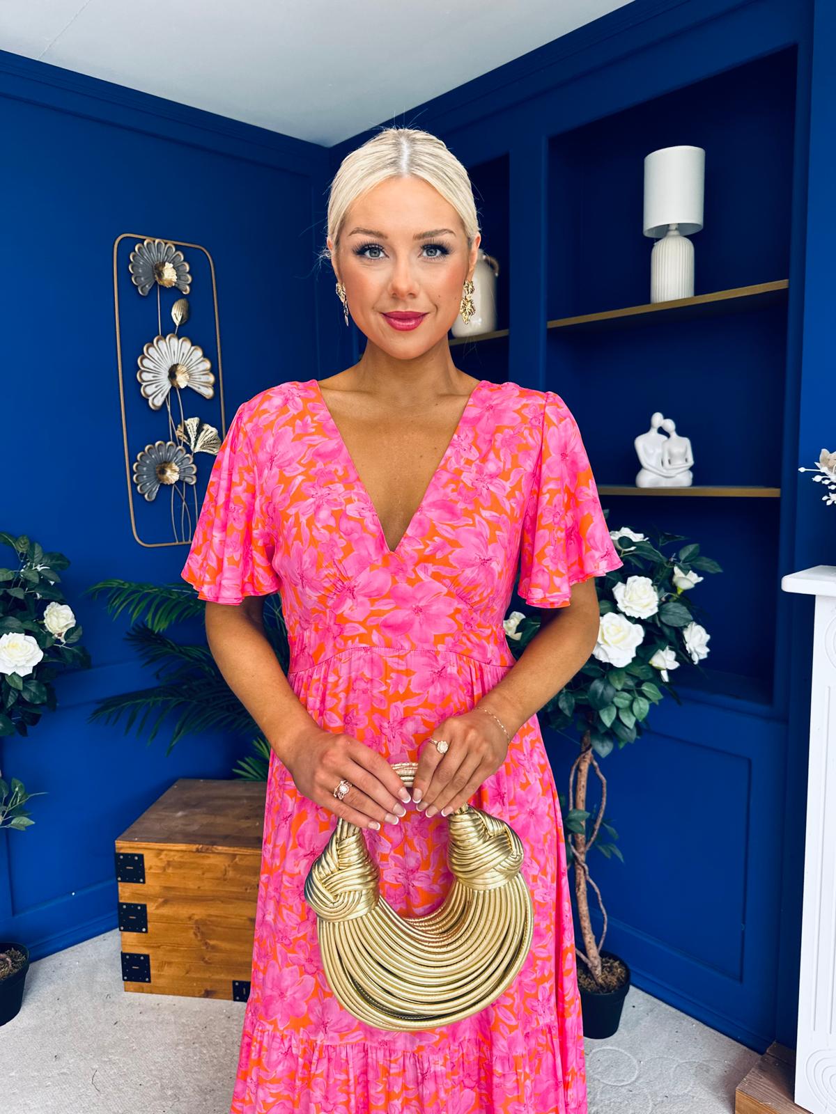 Destiny Banded Midi Dress Floral Pink