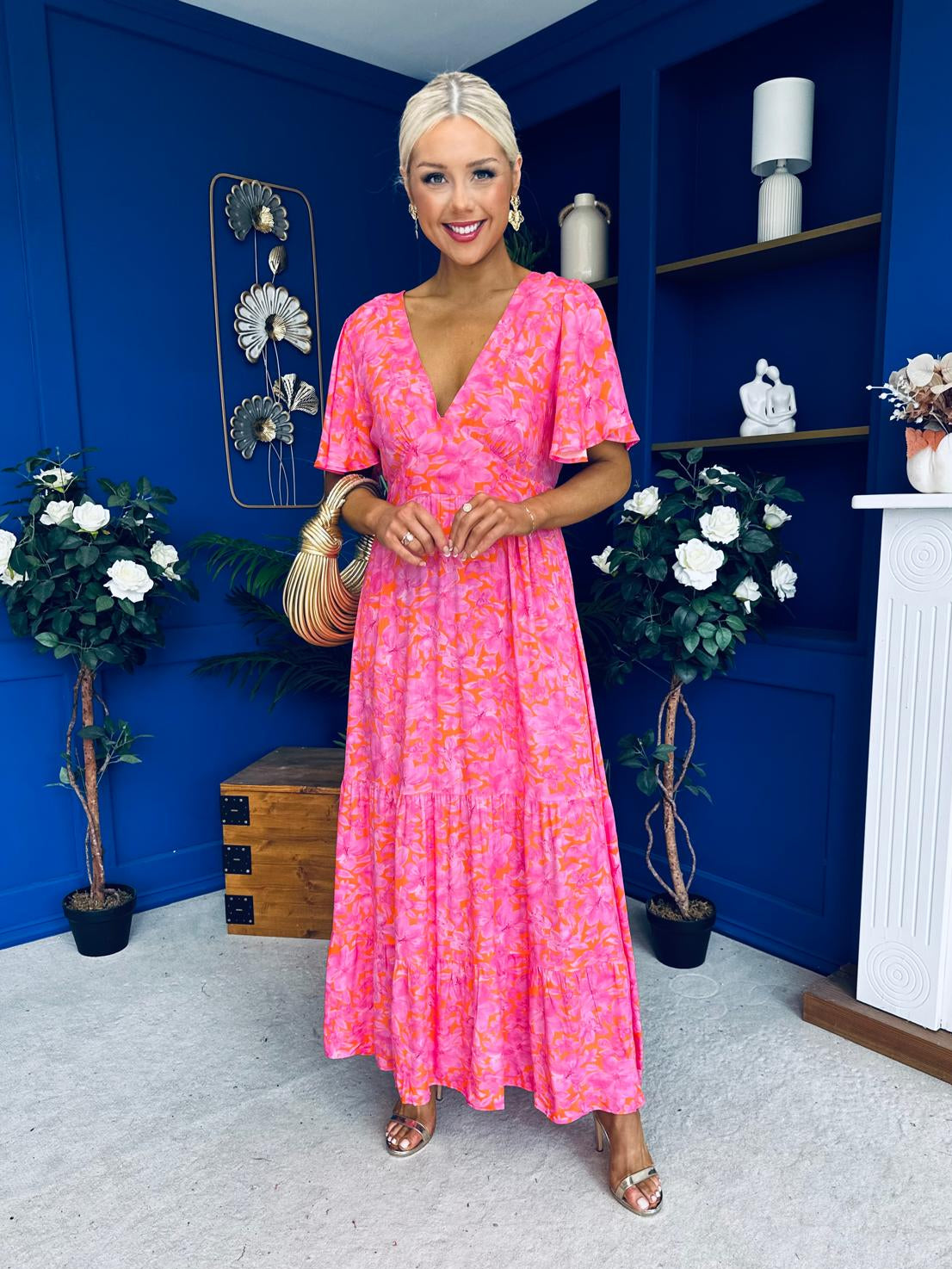 Destiny Banded Midi Dress Floral Pink