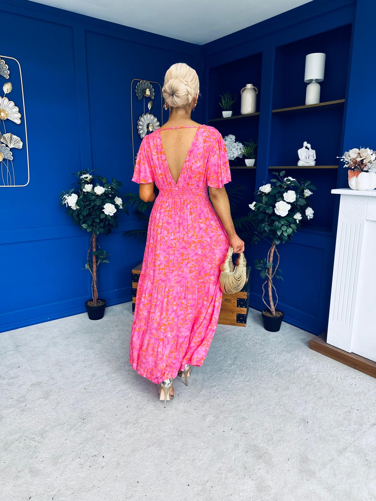 Destiny Banded Midi Dress Floral Pink