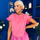 Karl Lace Trim Oversized Top Pink