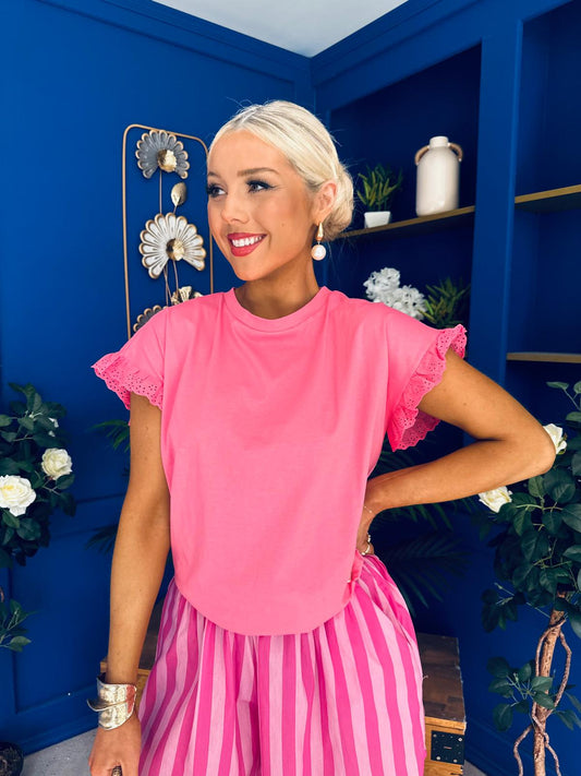 Karl Lace Trim Oversized Top Pink