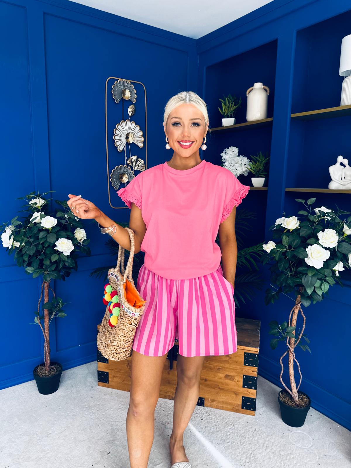 Karl Lace Trim Oversized Top Pink