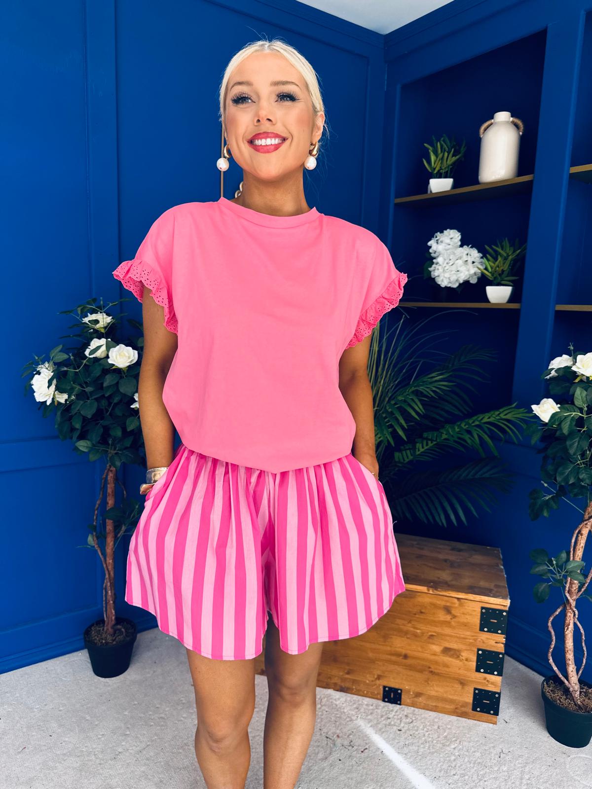 Karl Lace Trim Oversized Top Pink