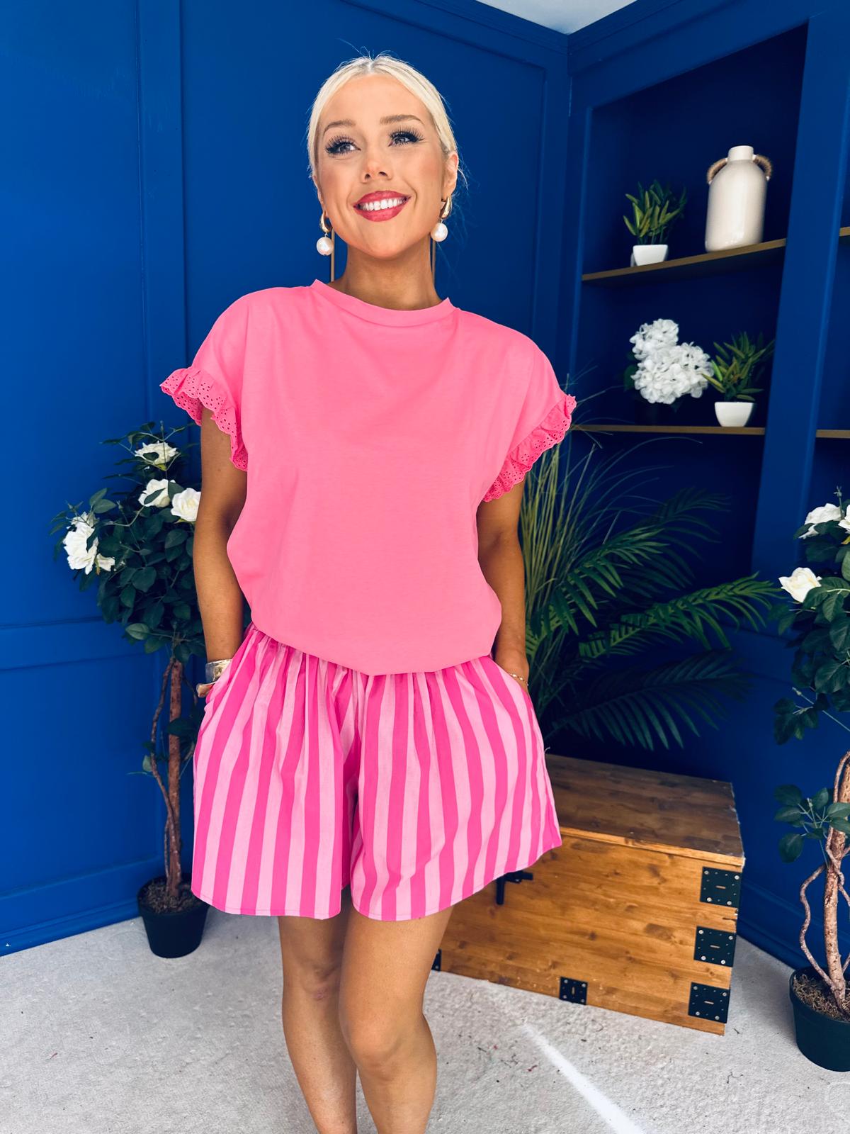 Hana Striped Casual Shorts Pink