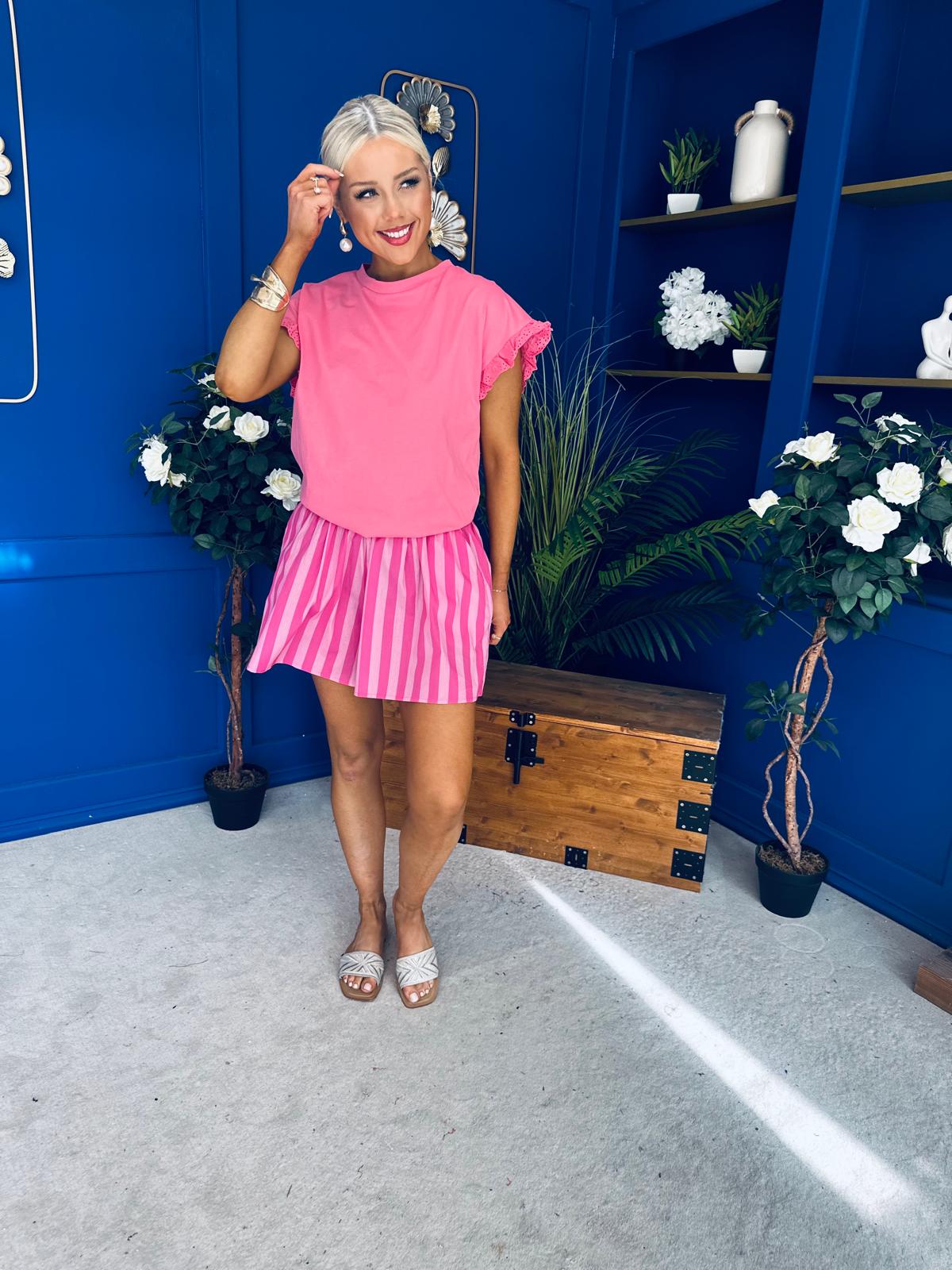 Hana Striped Casual Shorts Pink