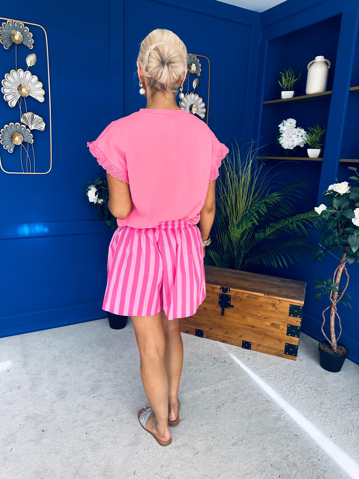 Hana Striped Casual Shorts Pink