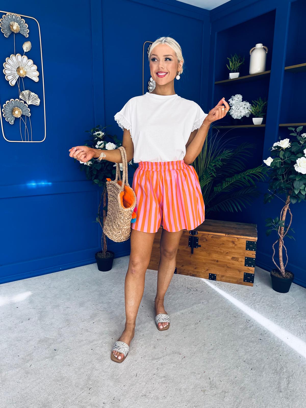 Hana Striped Casual Shorts Amber