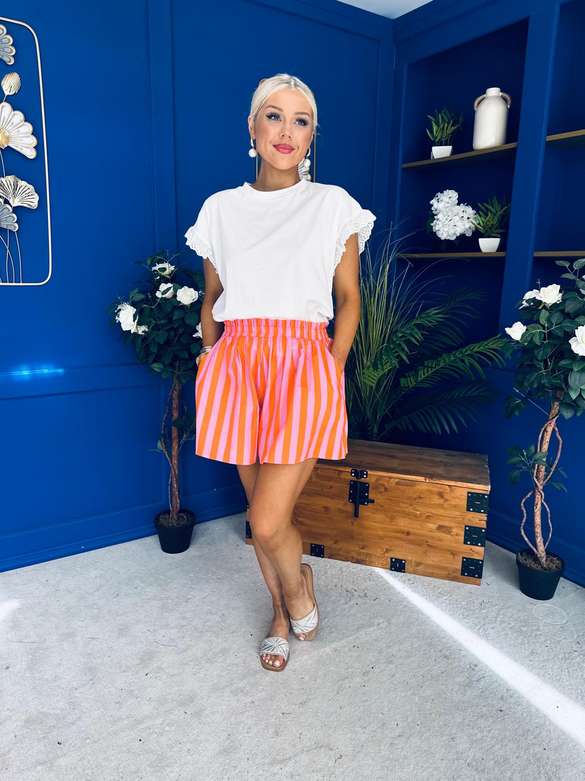 Hana Striped Casual Shorts Amber