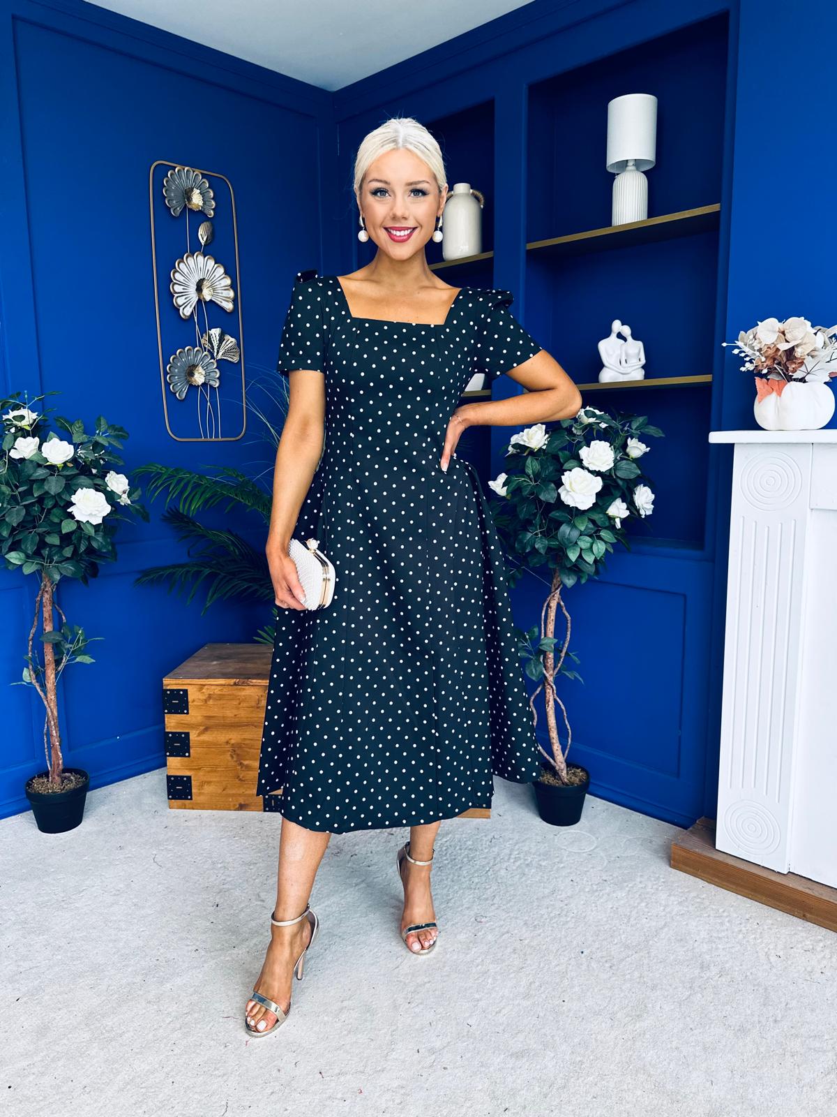 Fallon Detail Occasion Midi Dress Polka Black