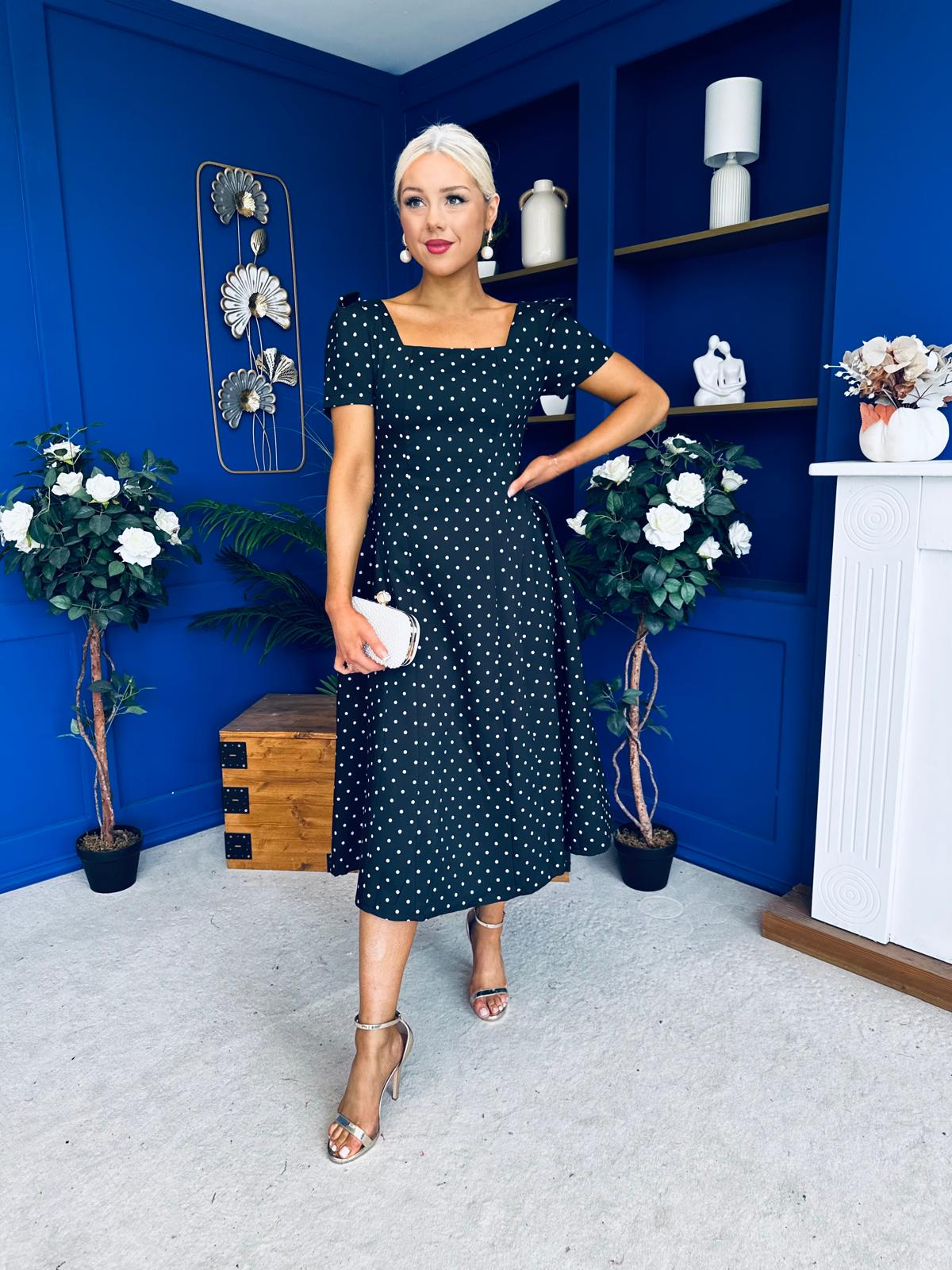 Fallon Detail Occasion Midi Dress Polka Black