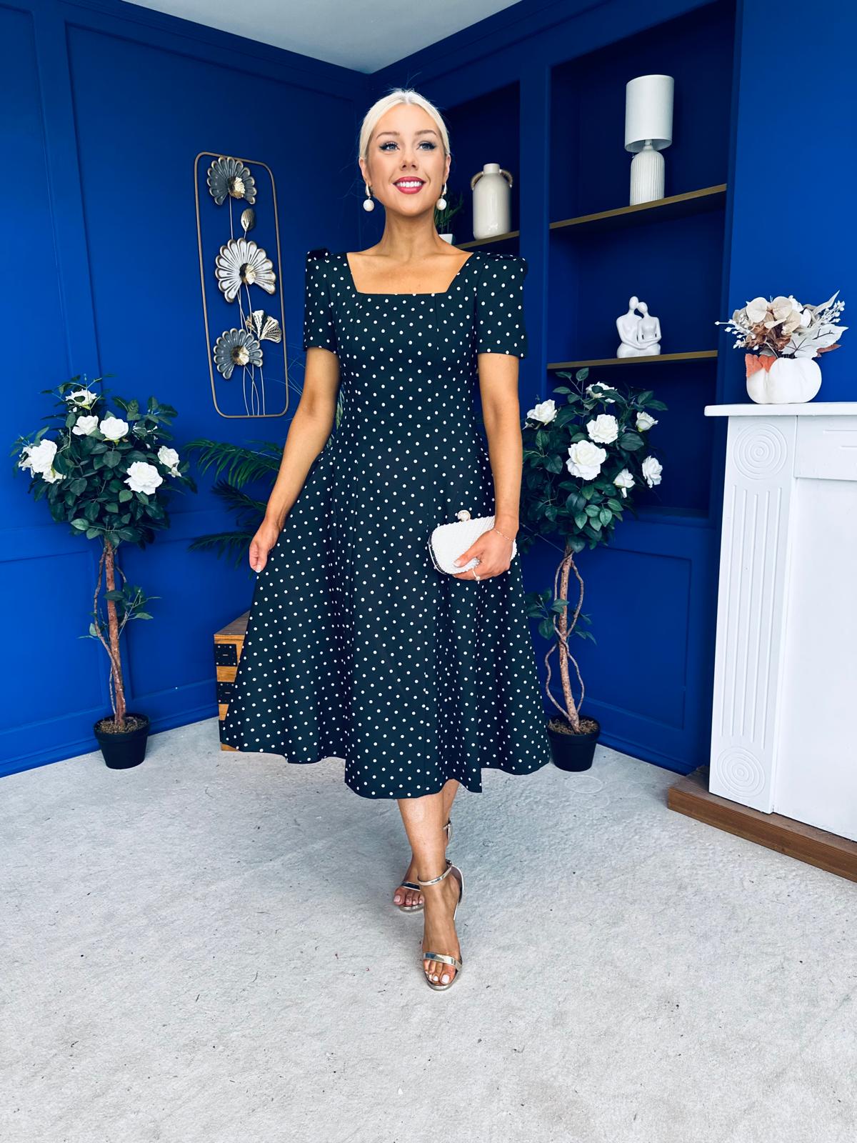 Fallon Detail Occasion Midi Dress Polka Black