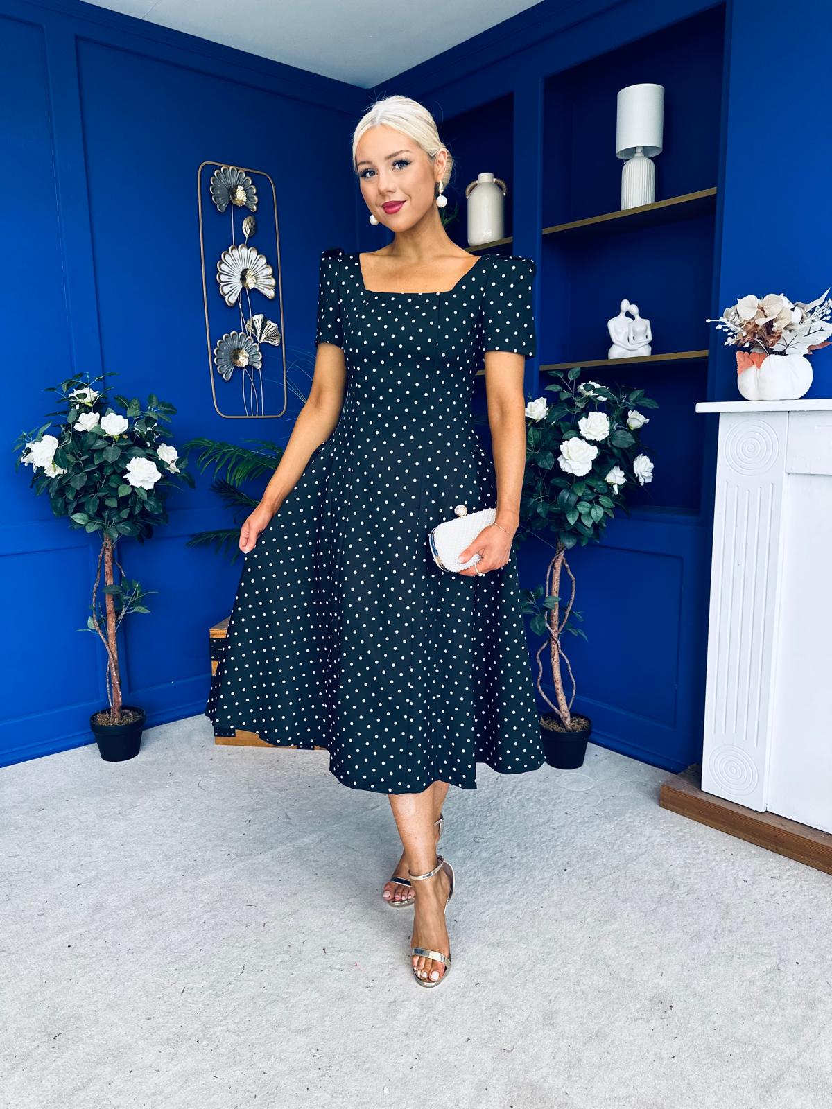 Fallon Detail Occasion Midi Dress Polka Black