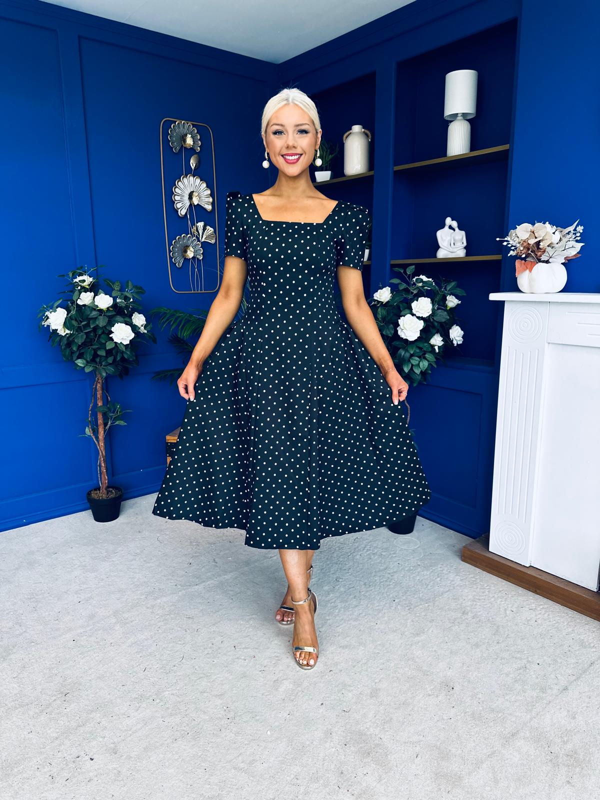 Fallon Detail Occasion Midi Dress Polka Black