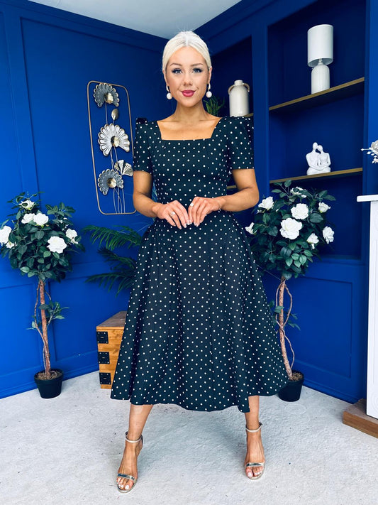 Fallon Detail Occasion Midi Dress Polka Black