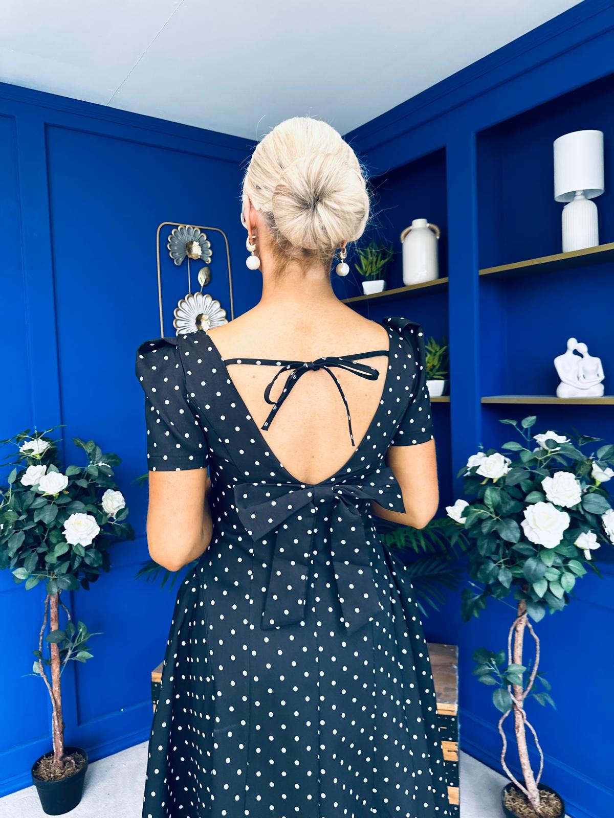 Fallon Detail Occasion Midi Dress Polka Black