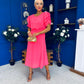 Laoise Puff Sleeve Banded Midi Dress Neon