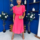 Laoise Puff Sleeve Banded Midi Dress Neon