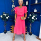 Laoise Puff Sleeve Banded Midi Dress Neon