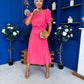 Laoise Puff Sleeve Banded Midi Dress Neon