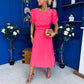 Laoise Puff Sleeve Banded Midi Dress Neon