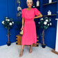 Laoise Puff Sleeve Banded Midi Dress Neon