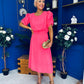 Laoise Puff Sleeve Banded Midi Dress Neon