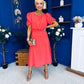 Laoise Puff Sleeve Banded Midi Dress Coral