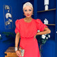 Laoise Puff Sleeve Banded Midi Dress Coral