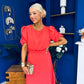 Laoise Puff Sleeve Banded Midi Dress Coral