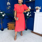 Laoise Puff Sleeve Banded Midi Dress Coral