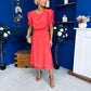 Laoise Puff Sleeve Banded Midi Dress Coral