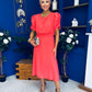Laoise Puff Sleeve Banded Midi Dress Coral