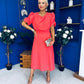 Laoise Puff Sleeve Banded Midi Dress Coral