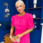 Laoise Puff Sleeve Banded Midi Dress Hot Pink