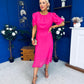 Laoise Puff Sleeve Banded Midi Dress Hot Pink
