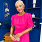 Laoise Puff Sleeve Banded Midi Dress Hot Pink