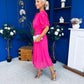 Laoise Puff Sleeve Banded Midi Dress Hot Pink