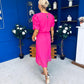 Laoise Puff Sleeve Banded Midi Dress Hot Pink