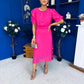 Laoise Puff Sleeve Banded Midi Dress Hot Pink